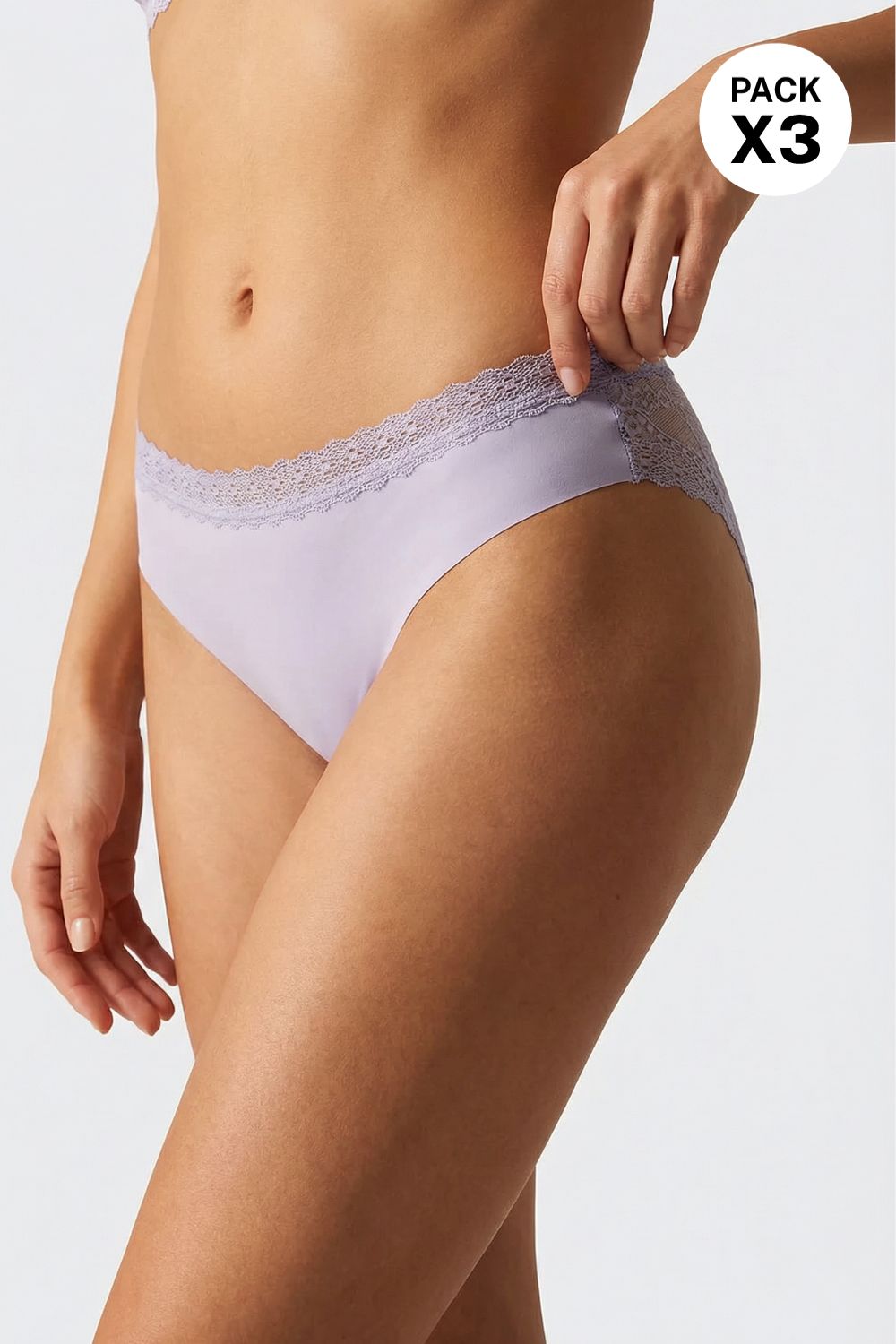 Brasilera en microfibra corte láser y encaje paquete x3